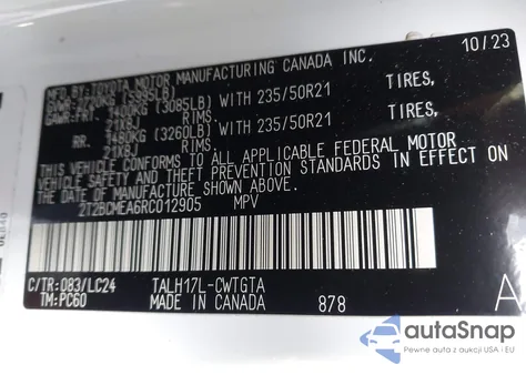 2024 Lexus Rx 500H F Sport Performance z USA, uszkodzony, nr VIN 2T2BCMEA6RC012905